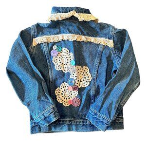 Vintage Medium Wash Cottagecore Embellished Denim Jacket